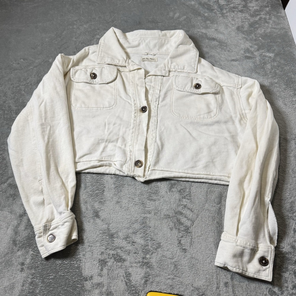 Free People FP Womens Travel Saturday Crop Shirt Jacket‎ Shacket Size M Ivory